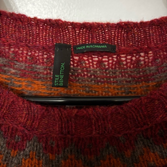Stile Benetton Women Y2K Wool Fair Isle Multicolor Pullover Sweater Winter Warm - Picture 7 of 9
